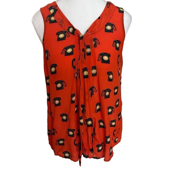 Anthropologie Maeve 52 Conversations Vintage Telephones Blouse 2 100% Silk - Picture 2 of 9